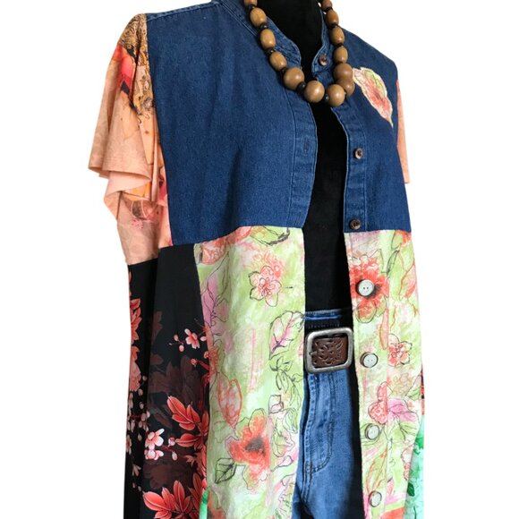 Handmade Boho Patchwork Duster, Size L-XL: Upcycled Hippie Tunic - Picture 4 of 16
